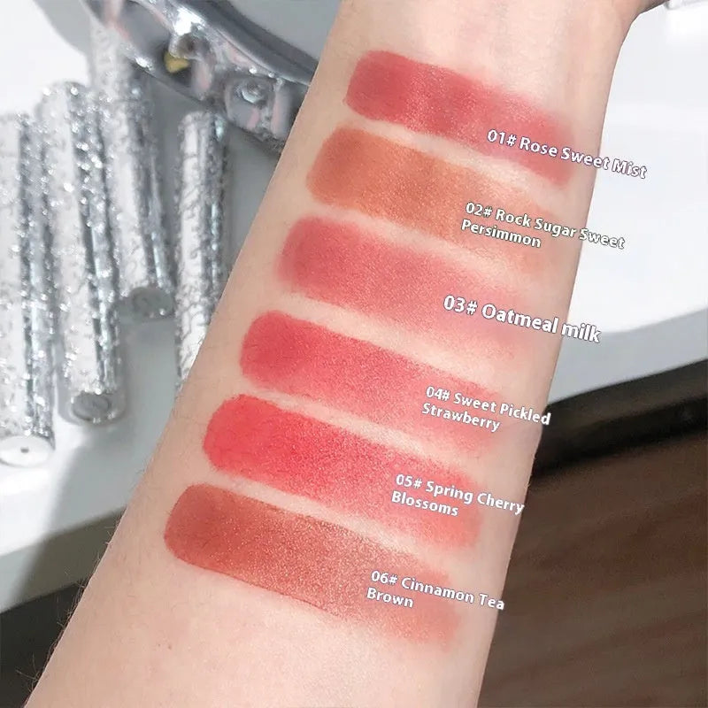 Velvet Mist matte white lip muddy lipstick in rose sweet mist shade with waterproof formula
