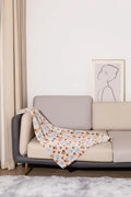 Blue dog cartoon pattern pet blanket laying flat, showing its double-sided thickened flannel texture.