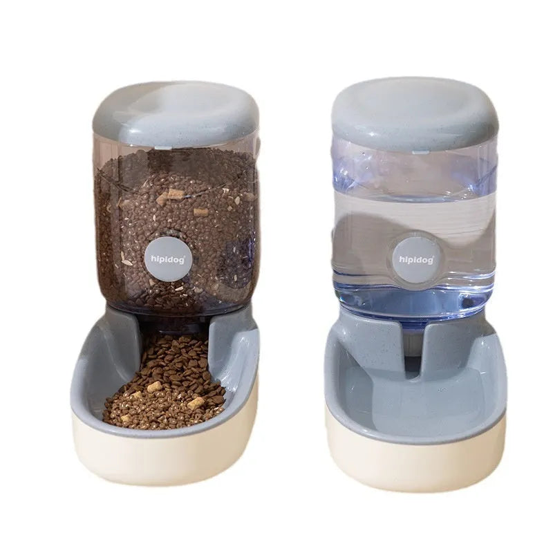 Automatic pet water fountain and feeder with 3.8 litre capacity in blue, grey, pink, or green colour.