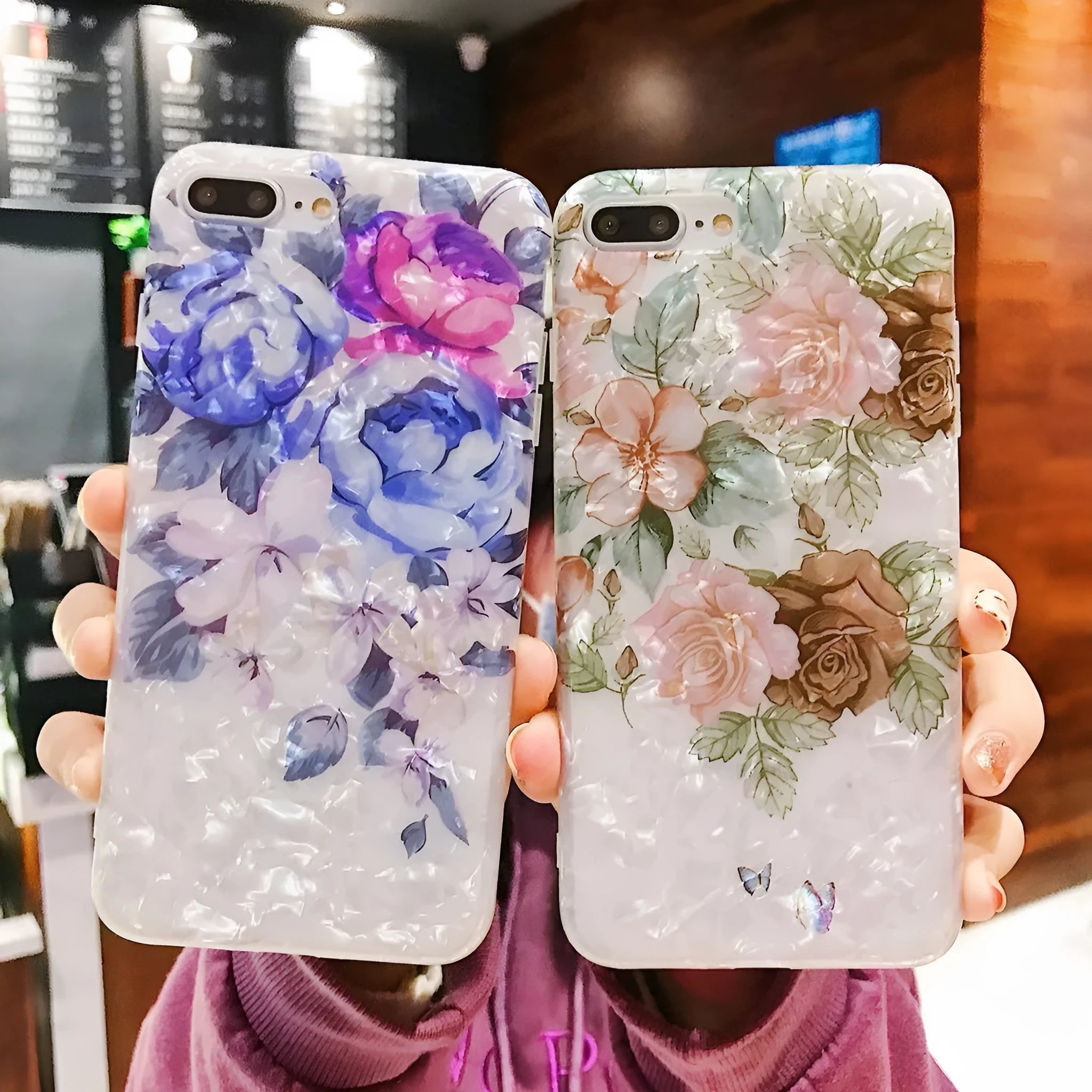 Dream Shell soft TPU phone case for iPhone with rose flower back pattern in brown colour