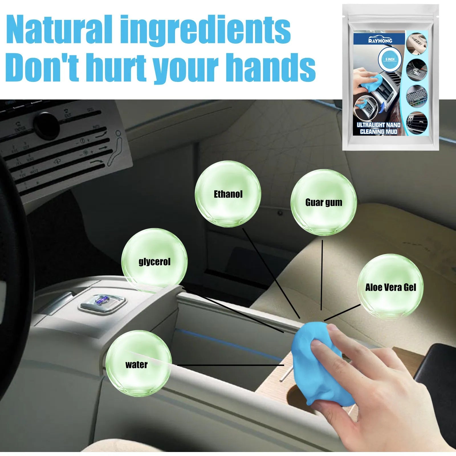 20g car interior gap cleaning mud for dust removal, measuring 15 by 10cm