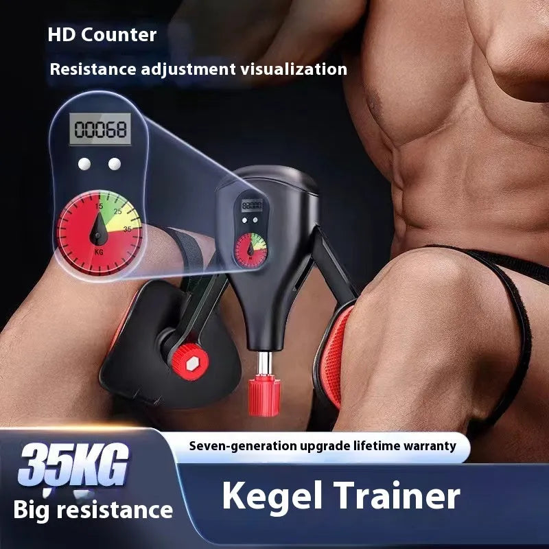 Black and grey Kegel trainer for men with optional strap and handle accessories for PC muscle exercise