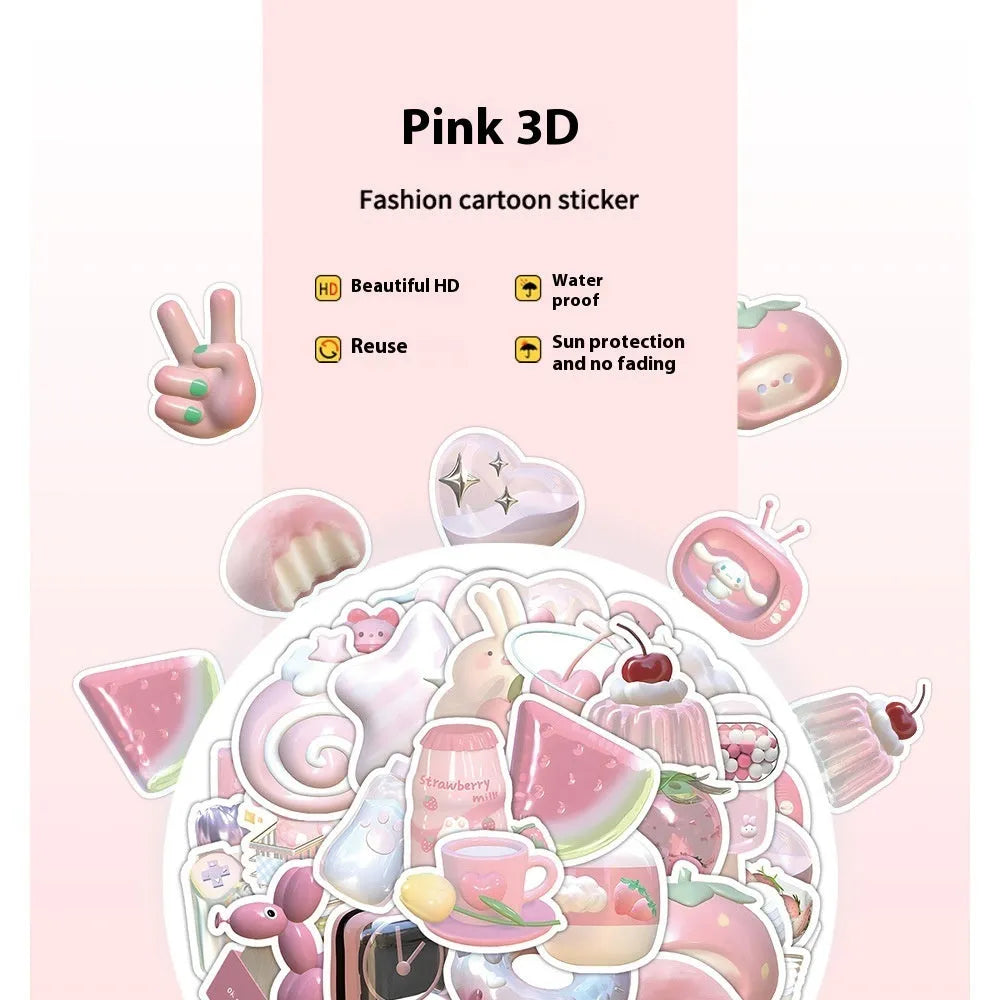 Light pink girl heart 3D decorative stickers showing realistic dimensional design
