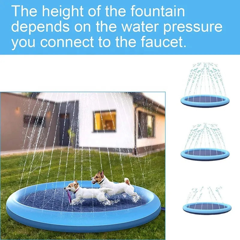 Anti-slip dog swimming mat splash pad in three size options for outdoor water play