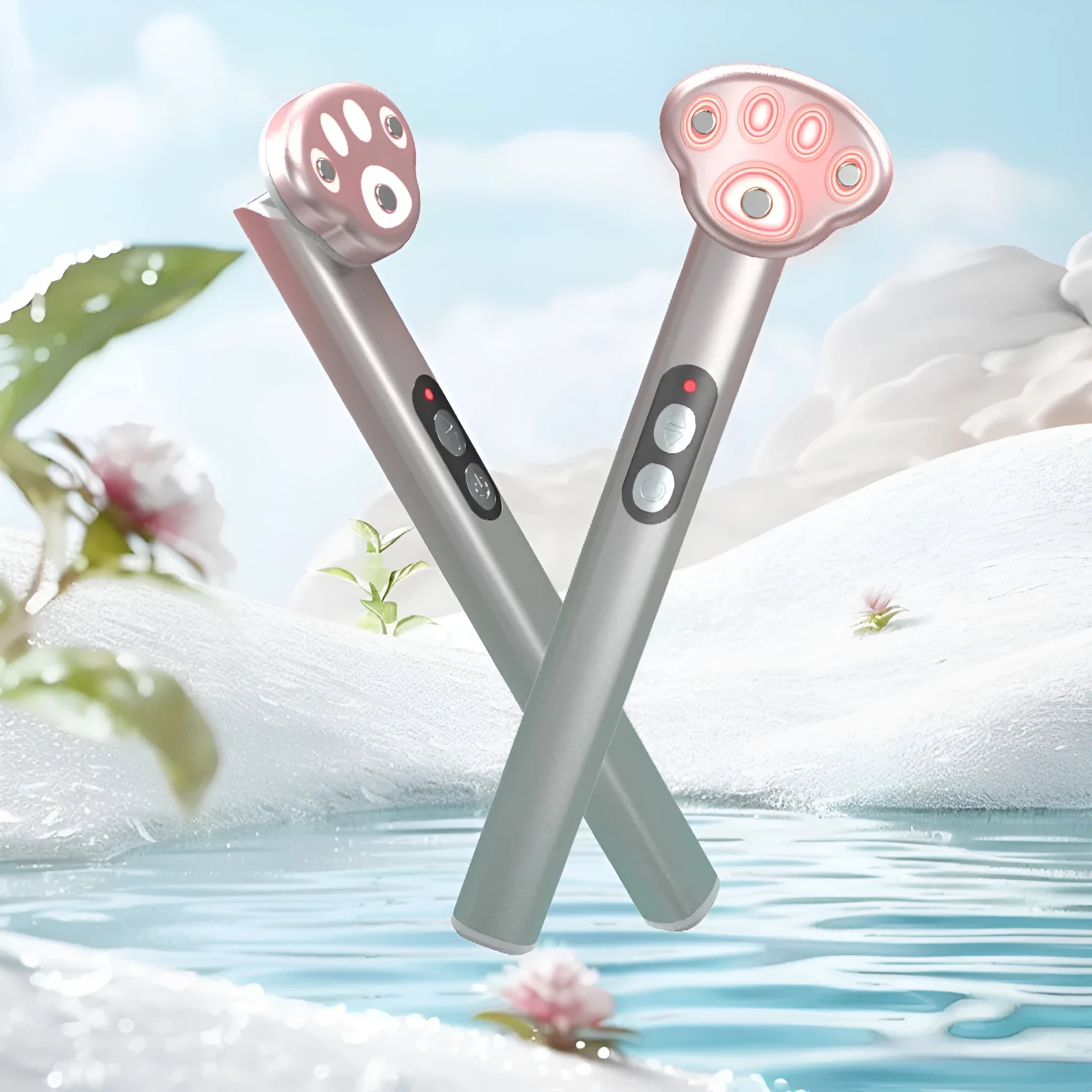 Gradient pink cat's paw micro-current vibration eye massager with colour light function
