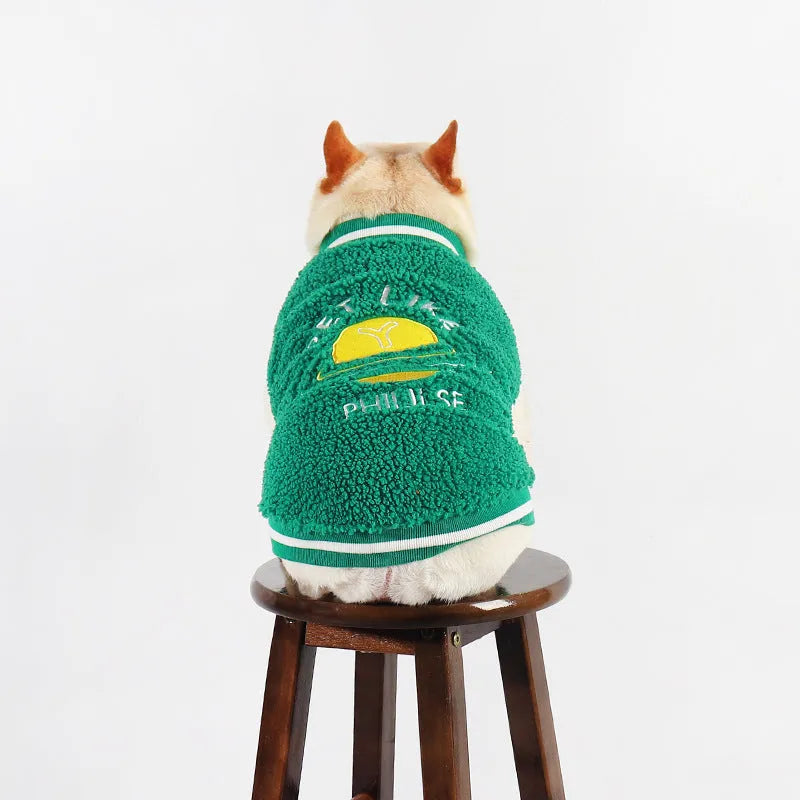 Green fleece-lined thick dog winter coat for large breeds size L to 4XL