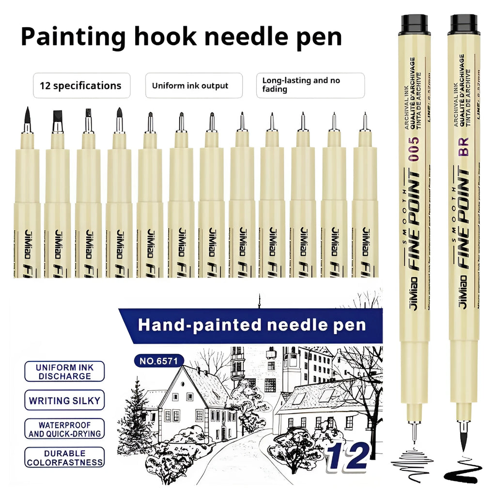 Waterproof syringe-style cartoon design drawing pen with black ink refill, 133mm plastic body