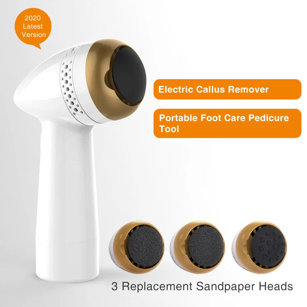 Electric vacuum foot grinder with quartz grinding heads in metallic gold finish