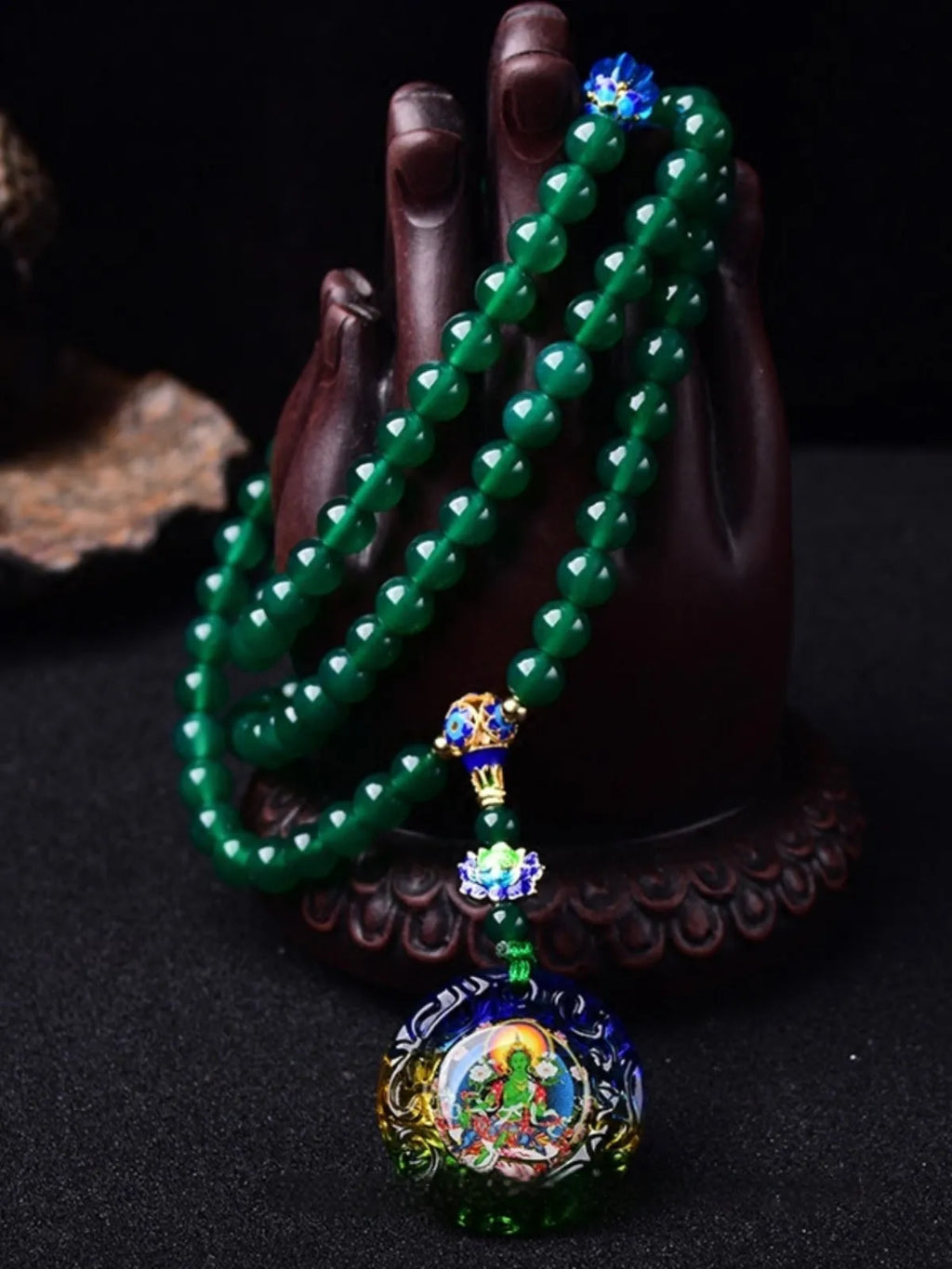 Natural green agate 108 thangka pendant multi-circle bracelet handmade unisex