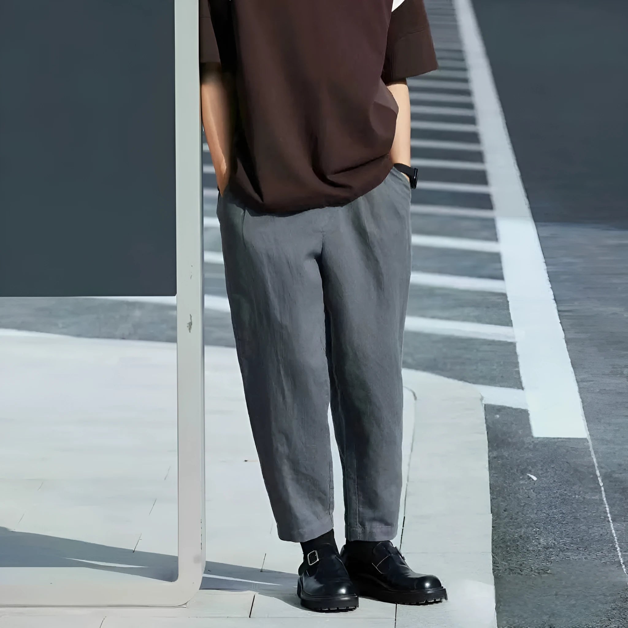 Men's loose straight-leg summer trousers with drawstring waist in various colour options