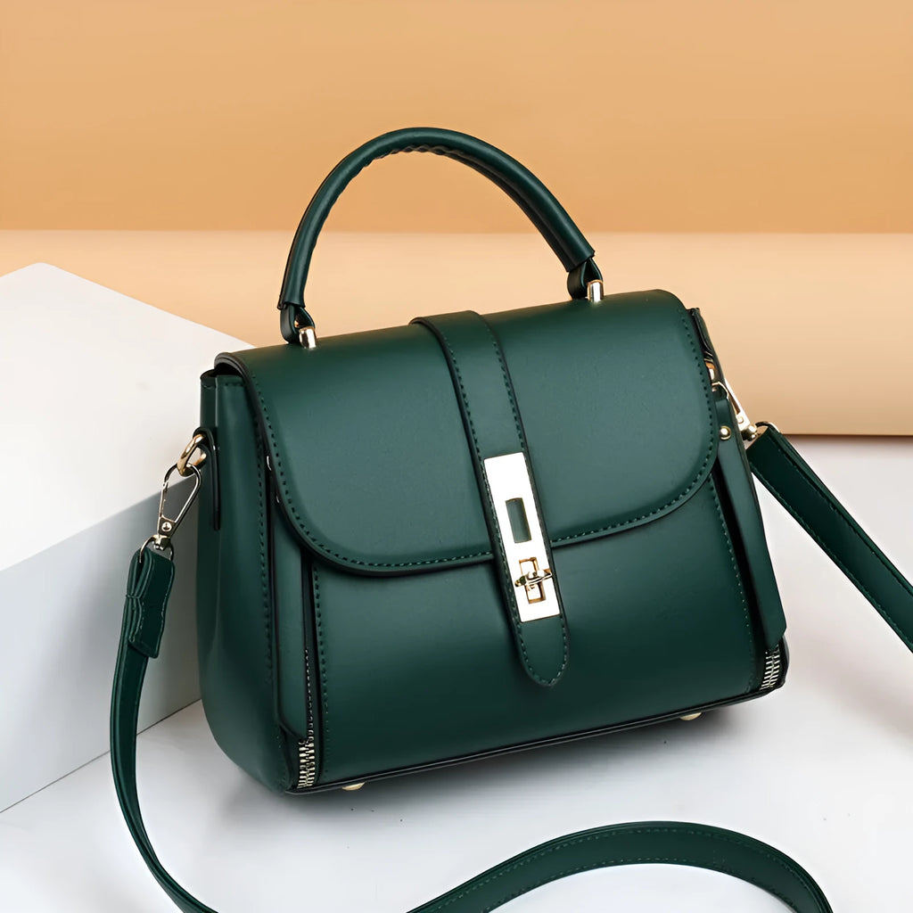 Soft black PU leather women's messenger bag with single shoulder strap.