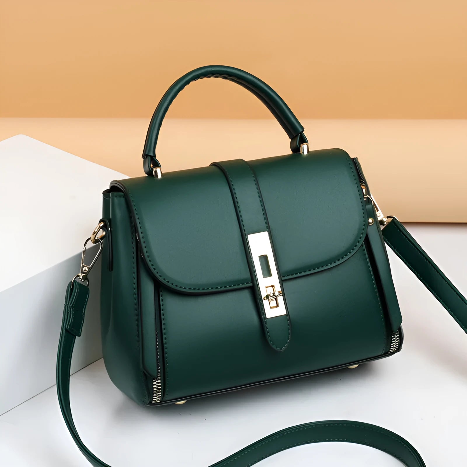 Soft black PU leather women's messenger bag with single shoulder strap.
