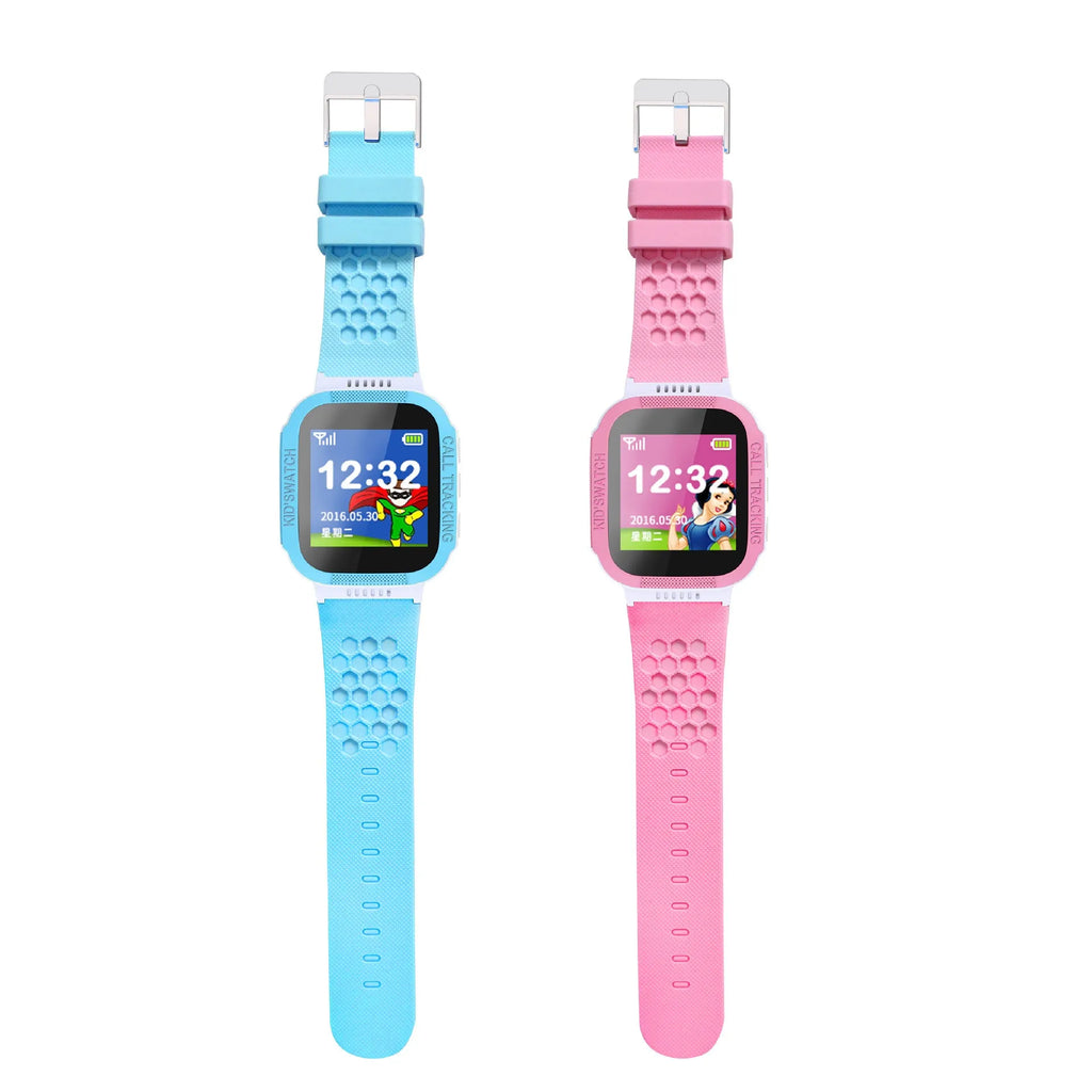 Blue children's phone watch with 1.44 inch screen showing time display