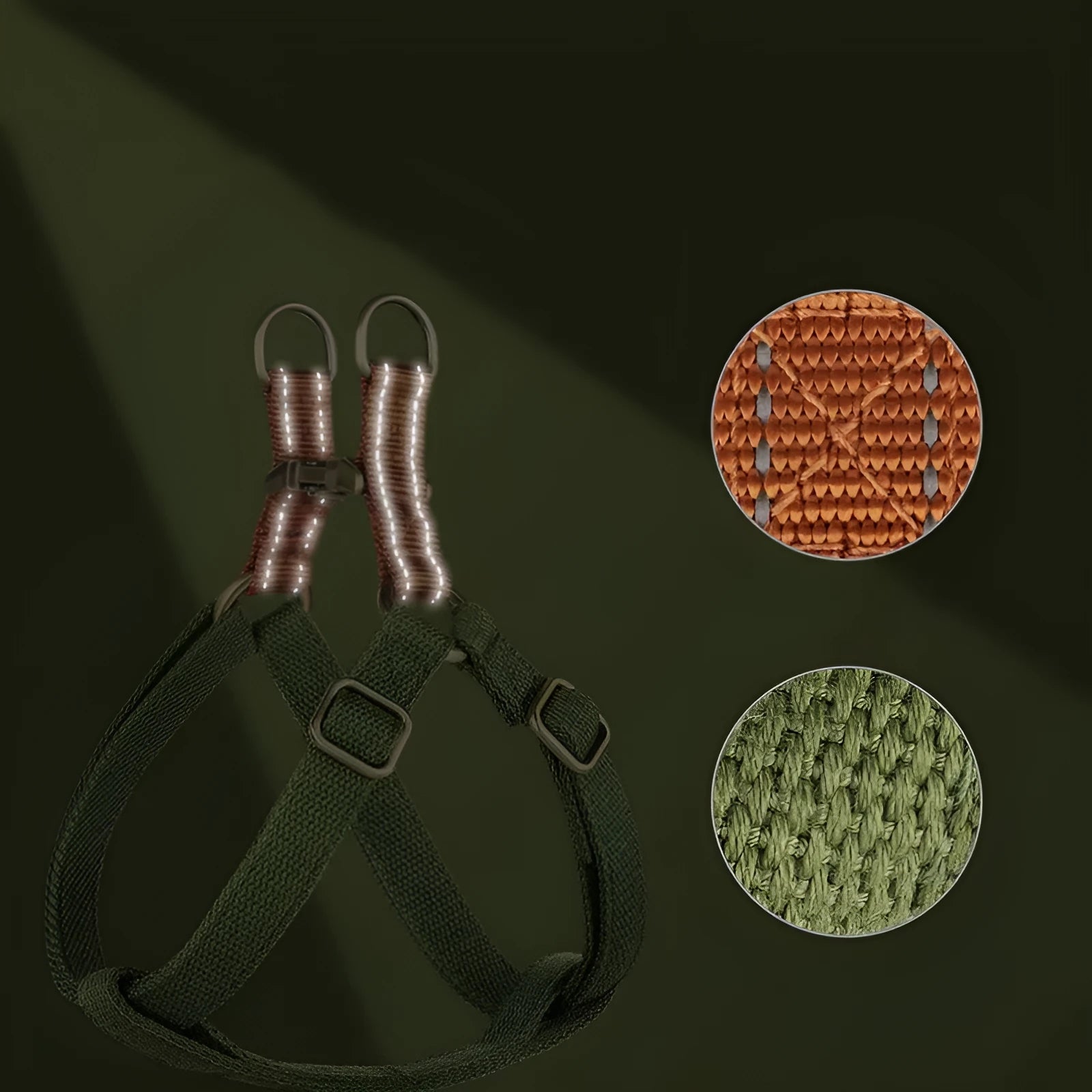 Vest style dog leash in cotton and nylon with alloy fastener in three colour options