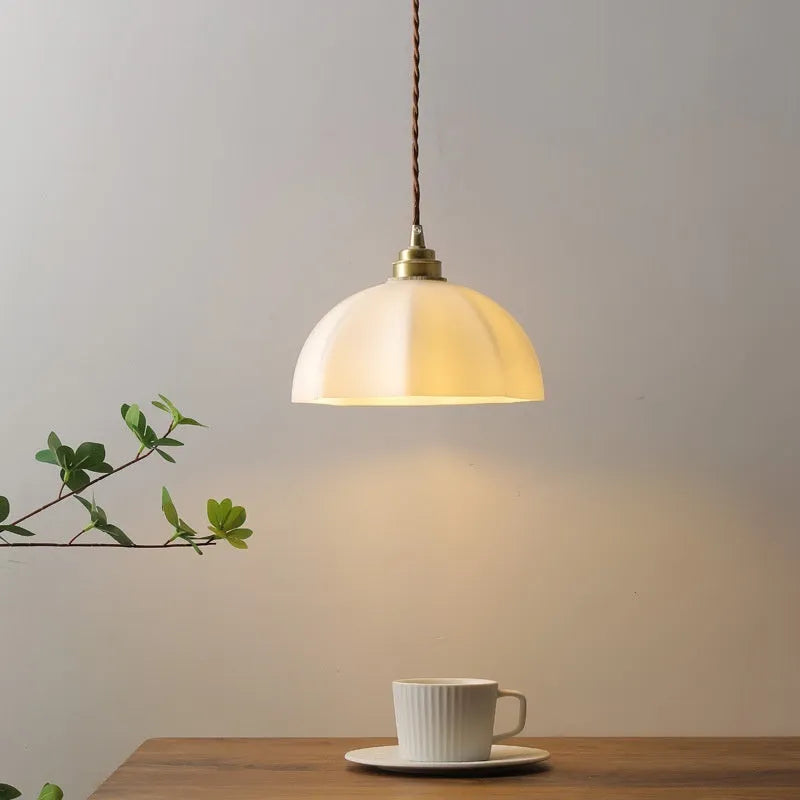 Brass small droplight with copper glass shade in Chinese style for indoor bedside or study use