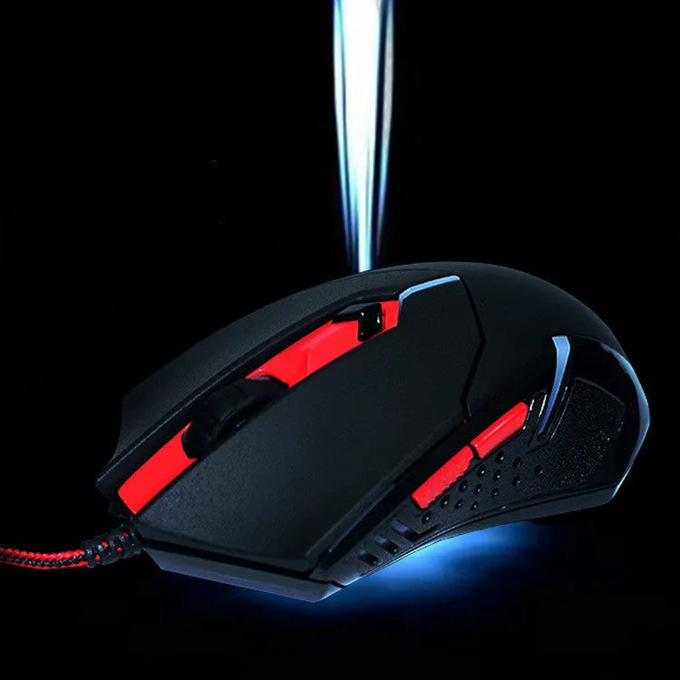 USB wired optical mouse black red with ergonomic design and 6 buttons for desktop computers