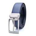 Men's brown black genuine leather belt with a silver alloy rotating pin buckle.