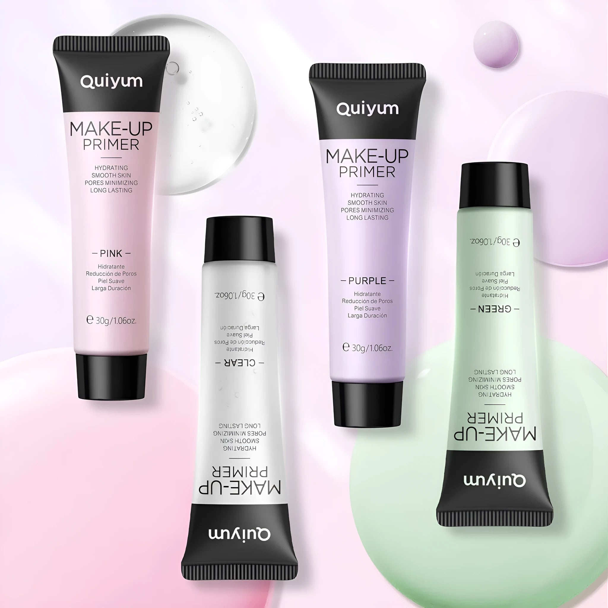 30g tube of colour-correcting makeup primer in pink, purple and green shade options