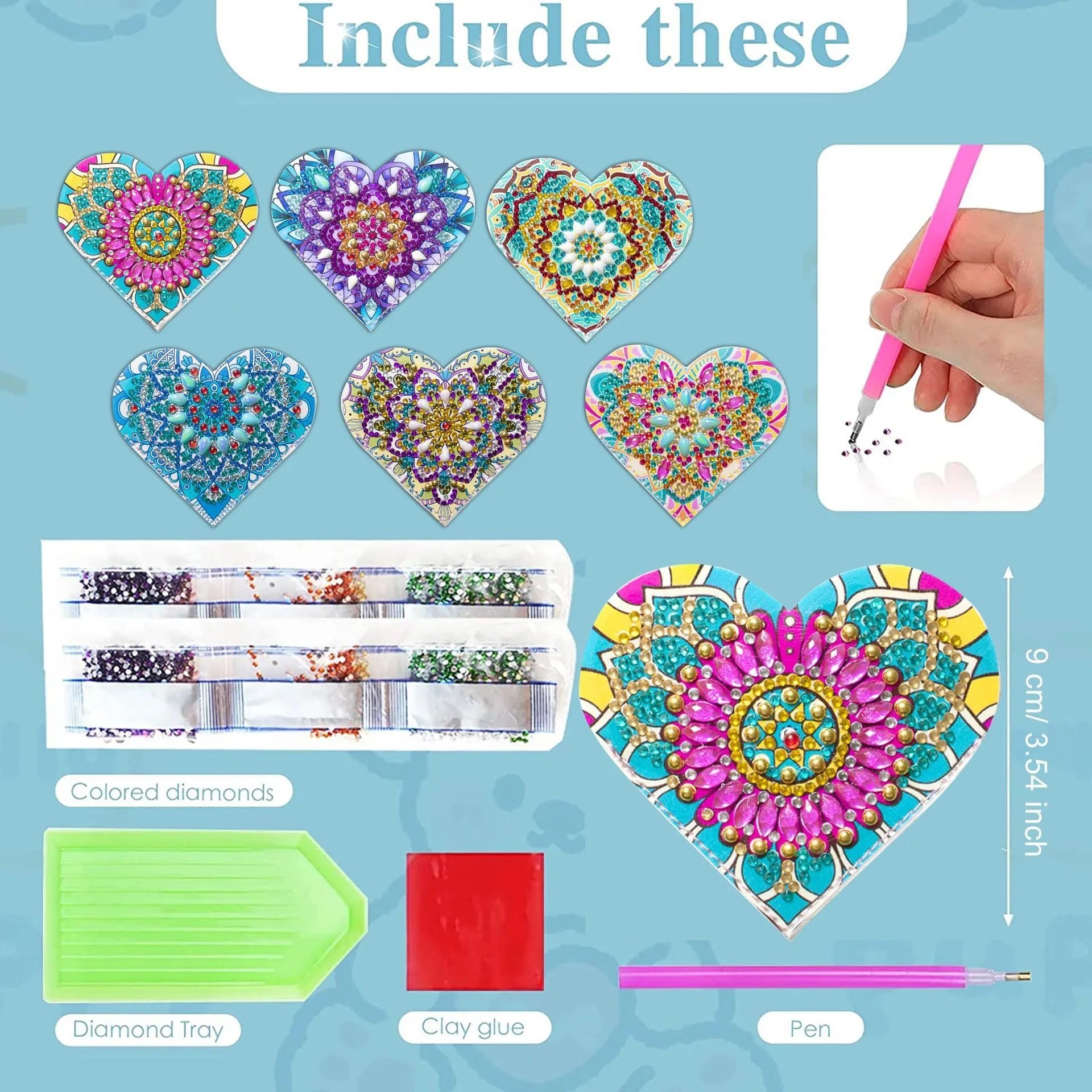 Six PU leather handmade bookmarks with stick-on crystals and floral cornerite decorations