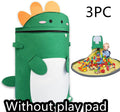 Green felt cube storage bag with pull rope that converts to flat play mat for toy organisation