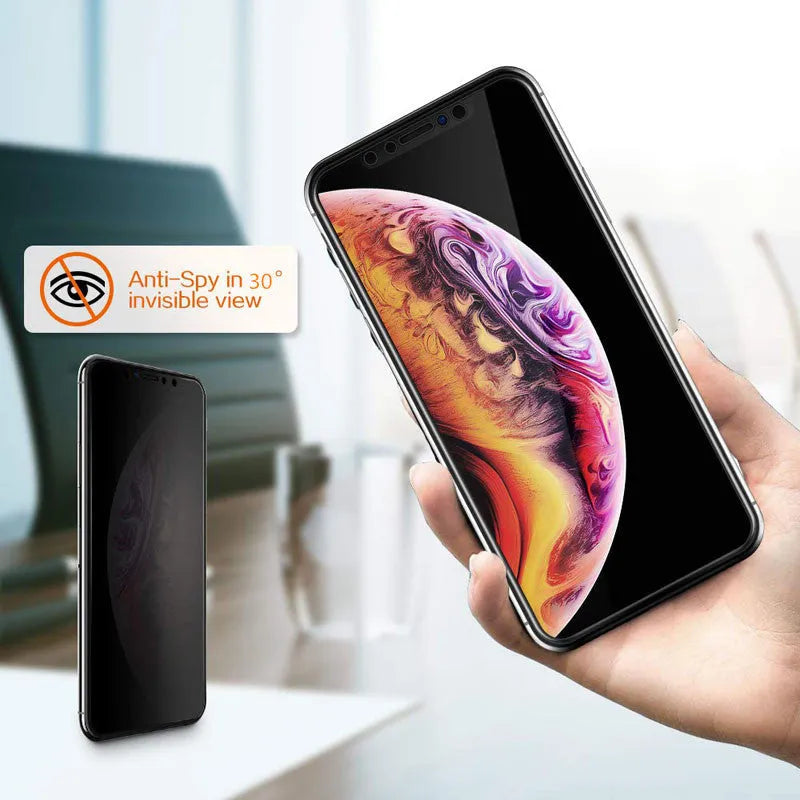 Black anti-peeping tempered glass film for iPhone front screen, machined edges, HD finish