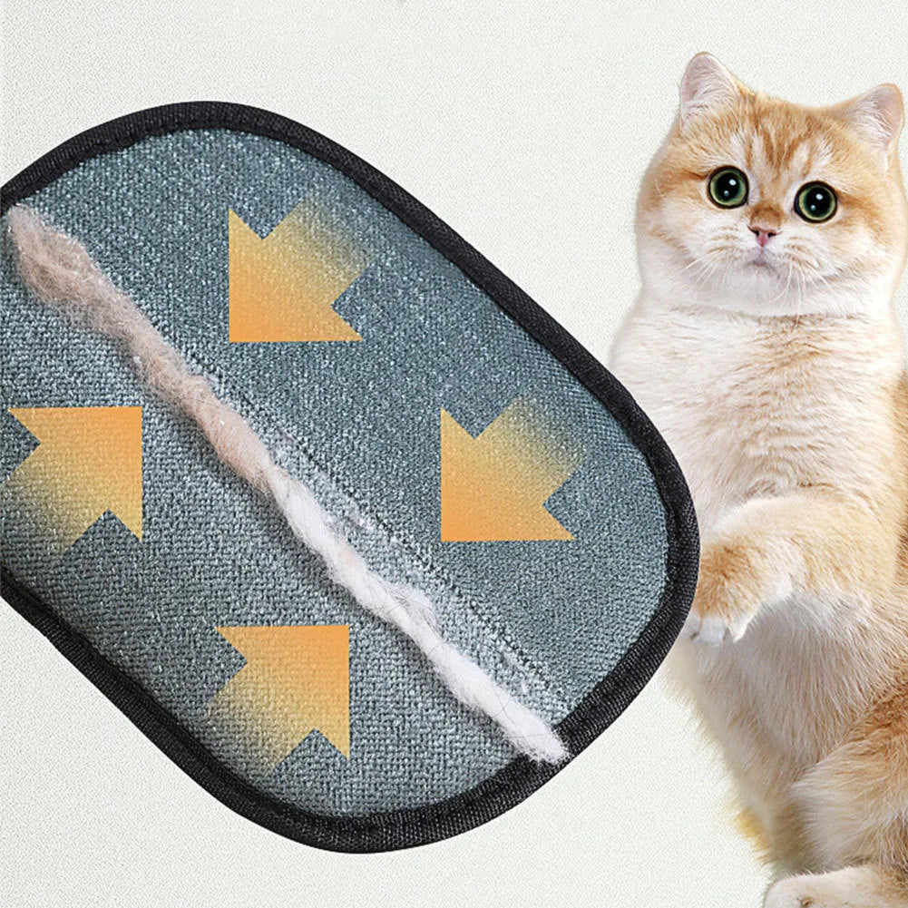 Black pet hair remover glove with silicone bristles for deshedding dogs and cats.