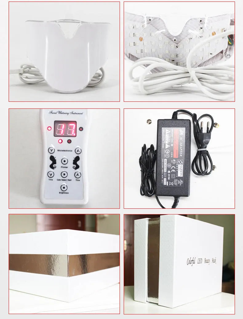 LED color light mask beauty instrument with 7 colours and 4th gear for skin rejuvenation and brightening, 240x240x170mm