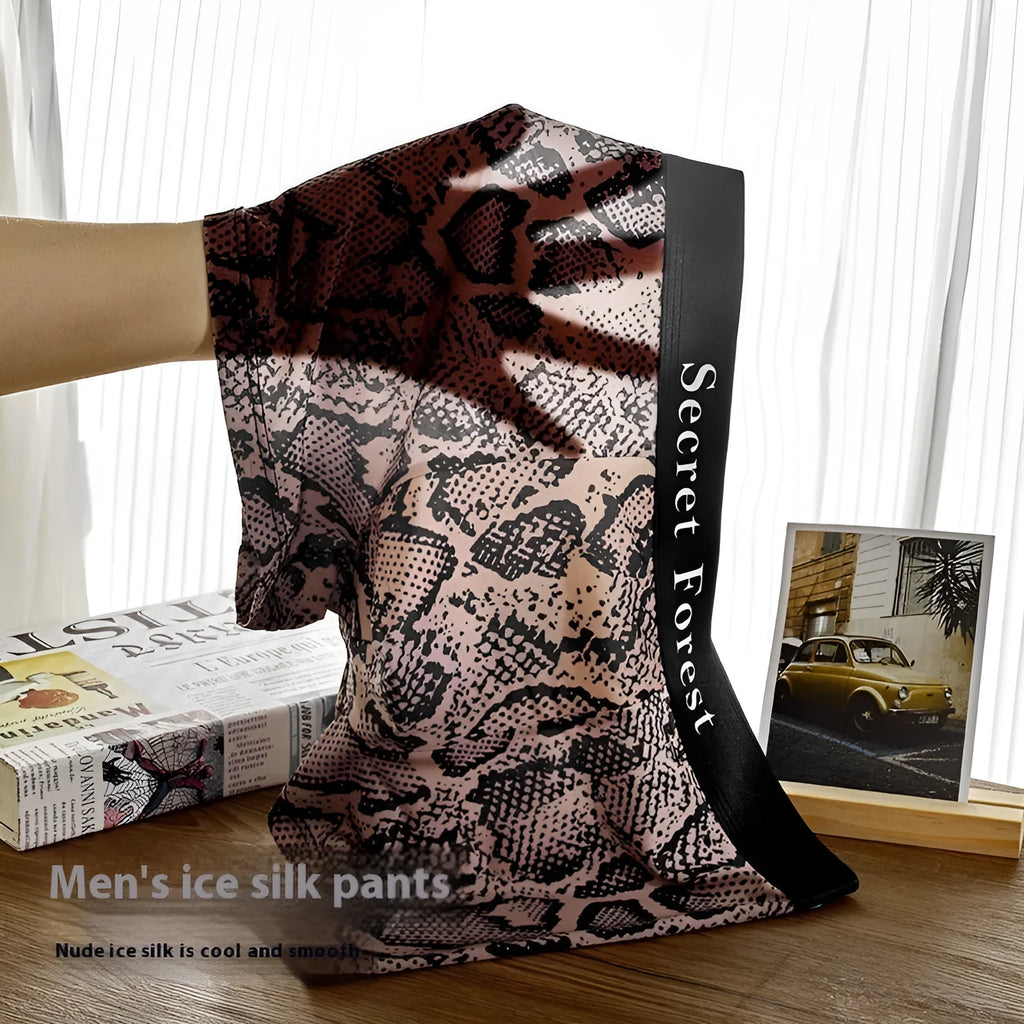 Men's cool thin loose boxer shorts in polyester, breathable, quick-drying, available in black, gray, and brown colours