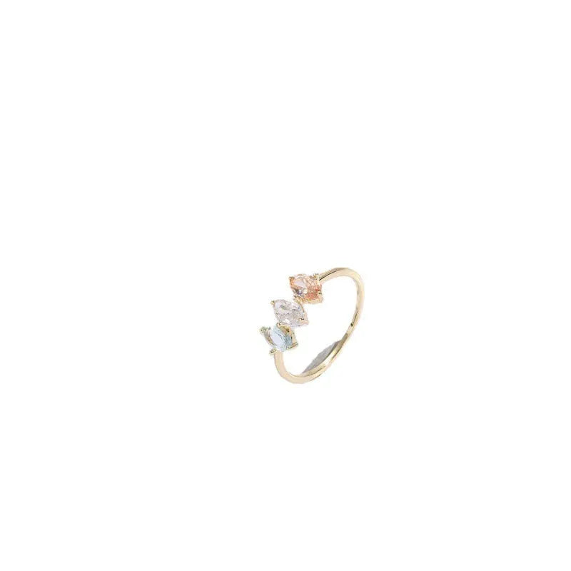 14k real gold tone tricolor zircon horse eye geometric triangle ring for women on copper base