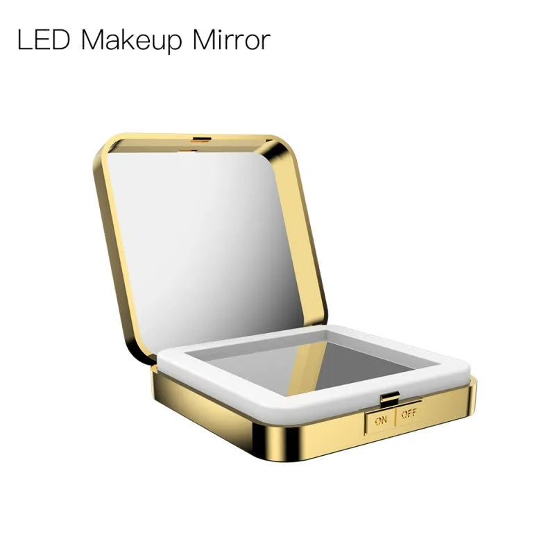 Black and white makeup mirror with magnification and HD mirrors featuring adjustable warm and cold LED lighting
