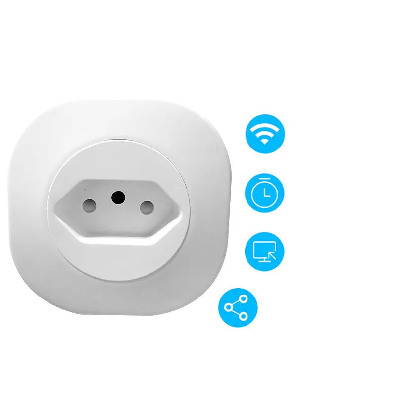 White smart socket plug with dimensions 70x70x72mm showing EU, US, and Swiss plug variants.