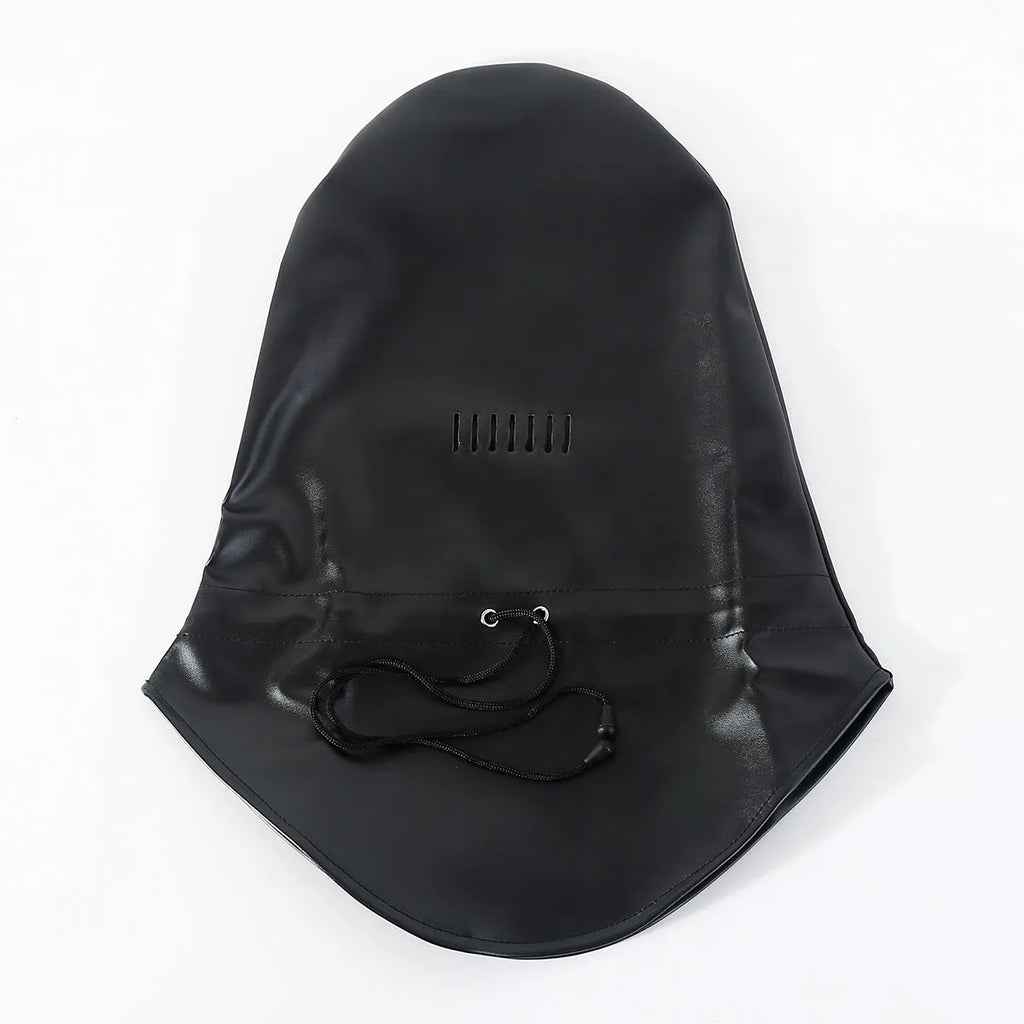 Black PU leather breathable bondage mask with an adjustable strap
