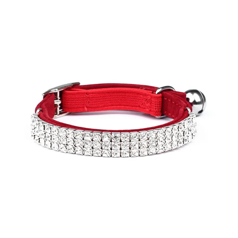 Rhinestone decorated velvet cat collar adjustable 20-30cm in five colours