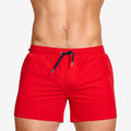 Men's solid colour polyester shorts with mesh lining for swimming and sports.