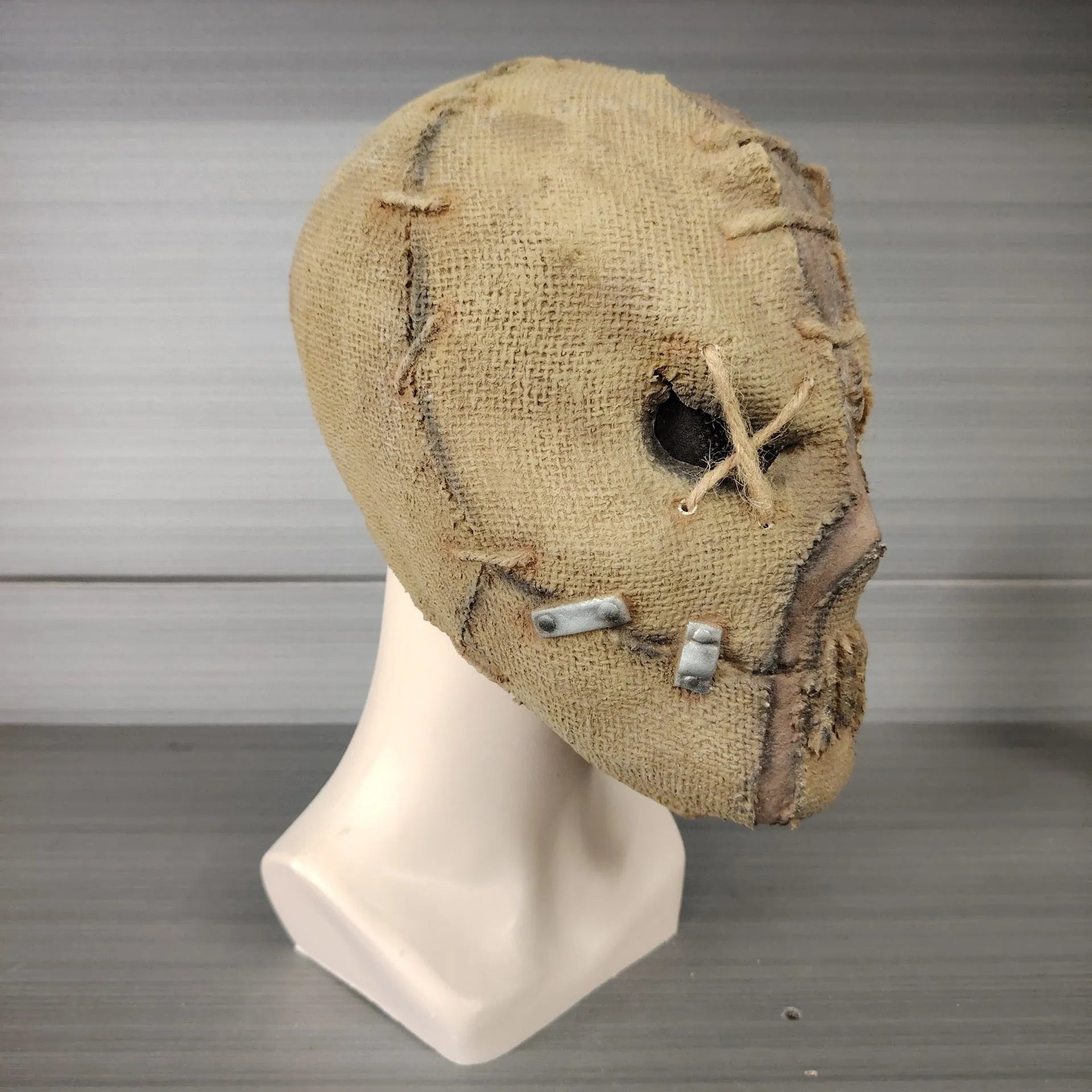 Latex scar skull horror mask head cover showing complete facial coverage dimensions