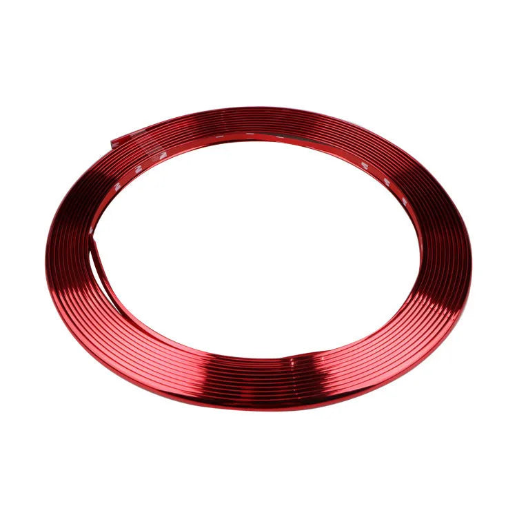 Galvanized wheel sticker in electroplating purple on a car wheel rim as a PVC anti-collision guard circle
