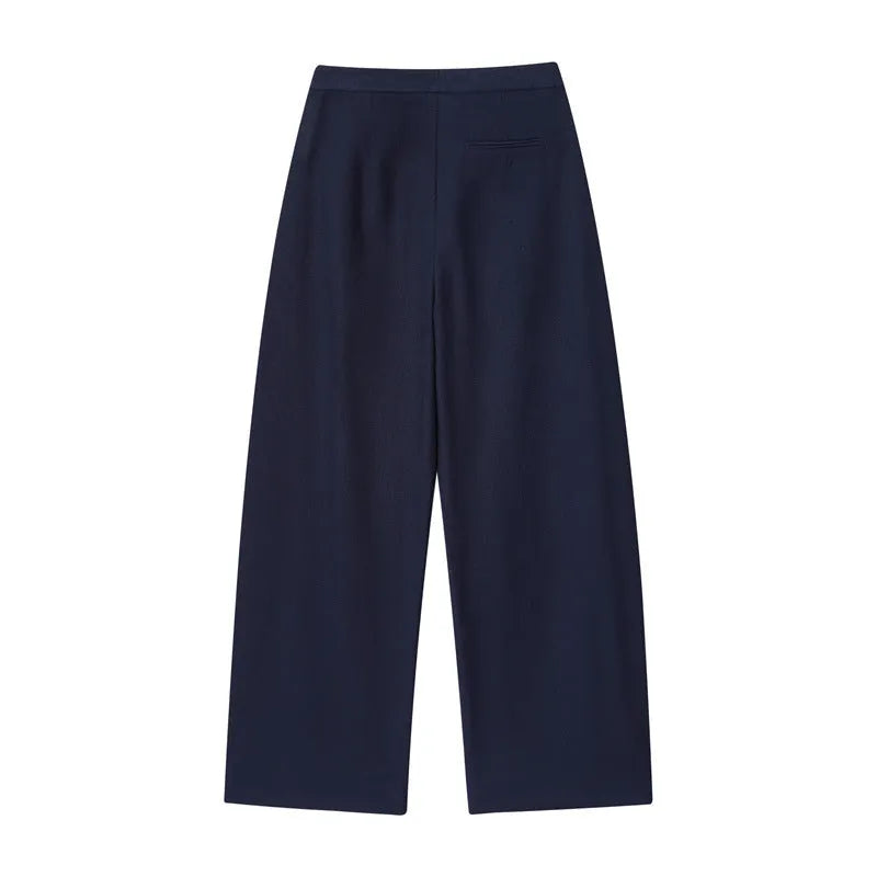 Women's linen blend two-piece set with off-neck top and wide-leg trousers in temperament commute style