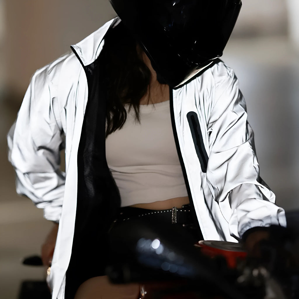 Silver waterproof polyester long sleeve windproof jacket shown flat