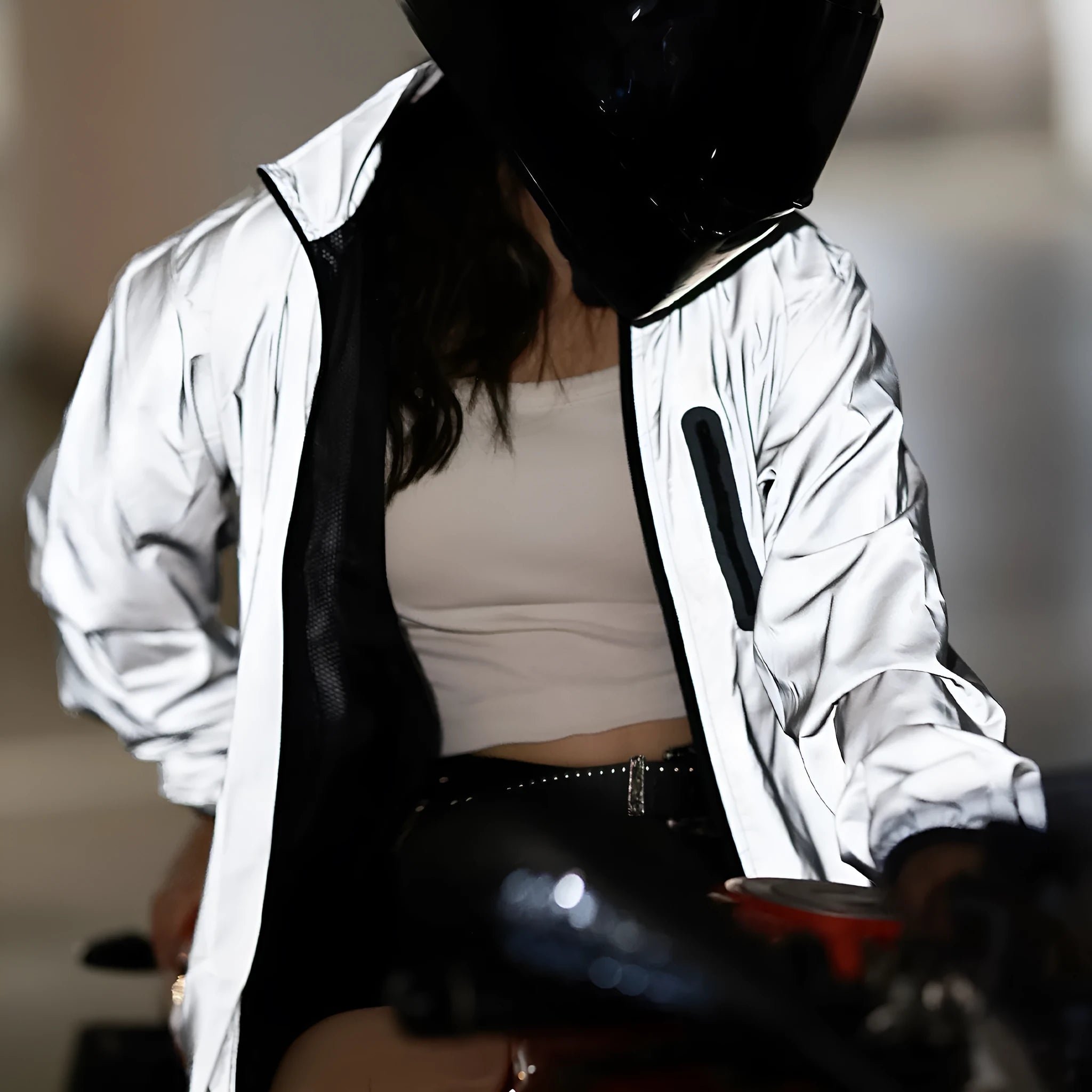 Silver waterproof polyester long sleeve windproof jacket shown flat