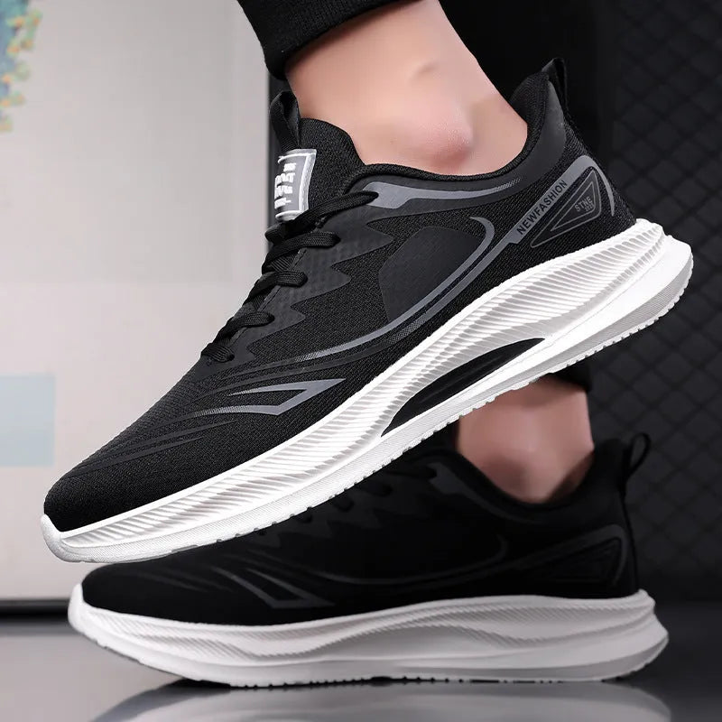 Men's casual low-top sneakers with woven mesh upper and rubber sole in black blue colour