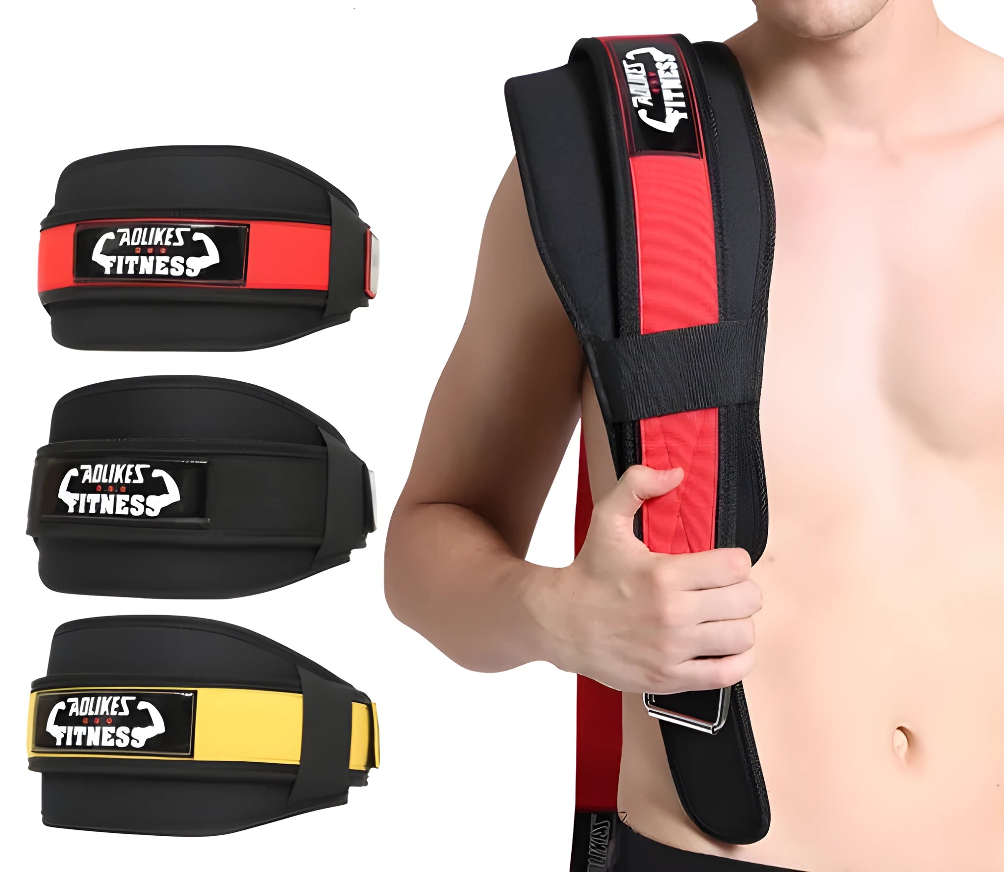 Nylon weightlifting belt for adult fitness training in black, red or yellow