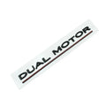 Tesla Model 3 Dual Motor bumper sticker in ABS plastic, shows matte black and silver colour options.