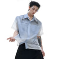 Blue and white gradient men's short sleeve shirt with loose fit for summer casual wear