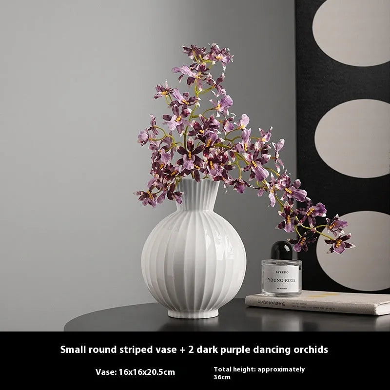 Ceramic ball striped vase in American country style with six design variations on wooden table