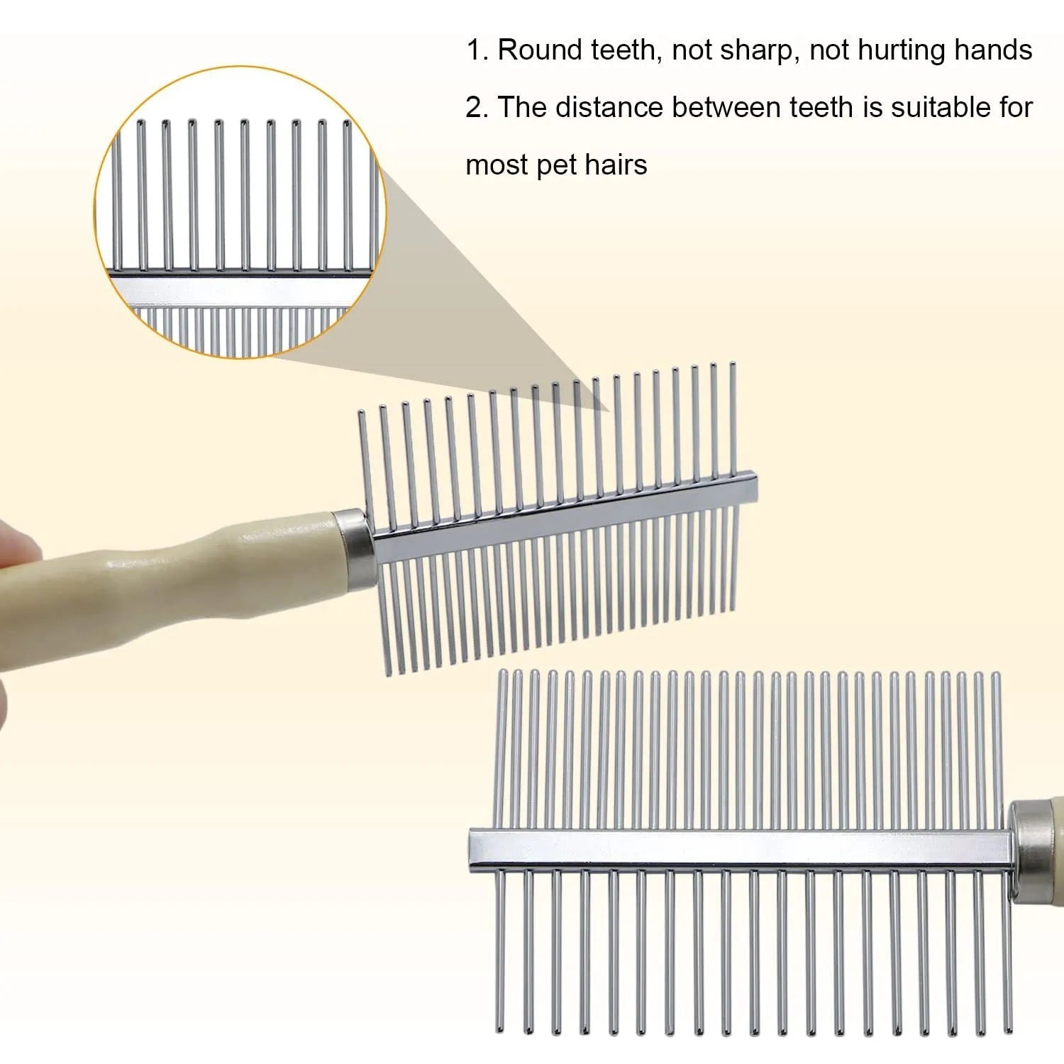 Wooden handle pet grooming comb with smooth round teeth for dogs and cats