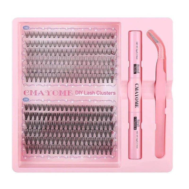 DIY single cluster false eyelashes set with artificial fibre construction and four specification options