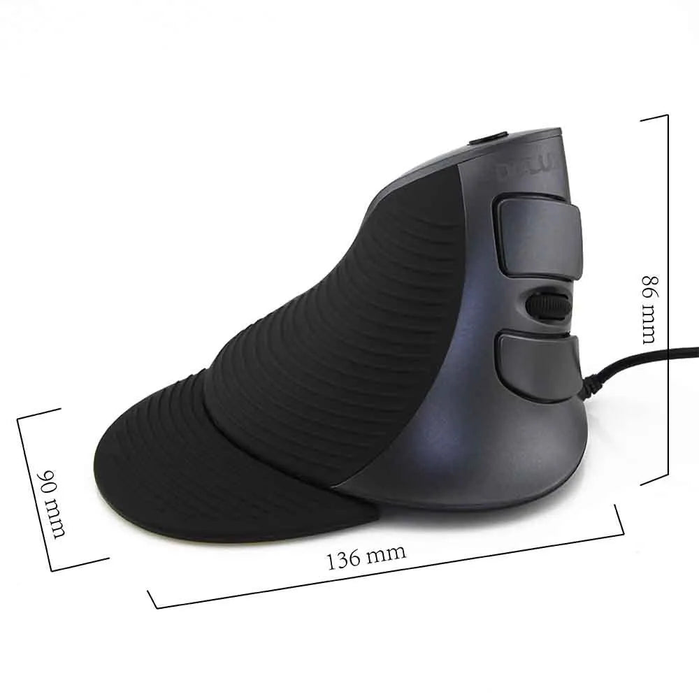 Black and white ergonomic vertical wired mouse for desktop computers