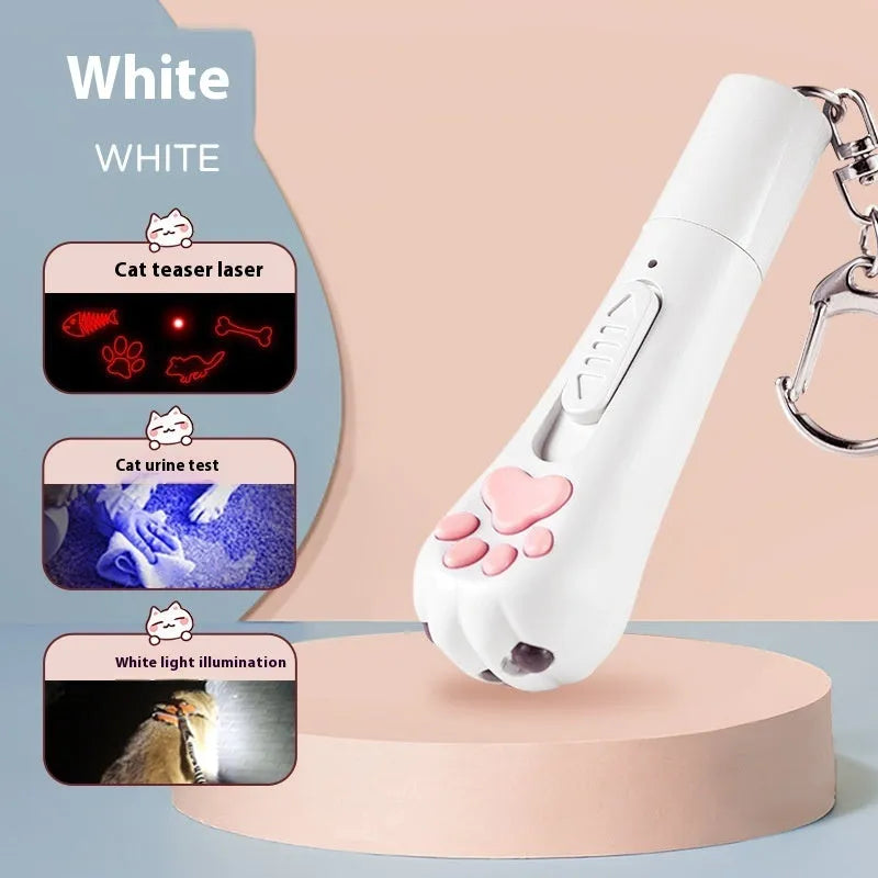 Battery-operated cat pen light toy in cream white, girl pink, or sky blue with self-hi relieving stuffy mechanism