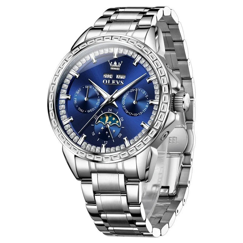 Men's stainless steel automatic watch with diamond markers and sapphire crystal