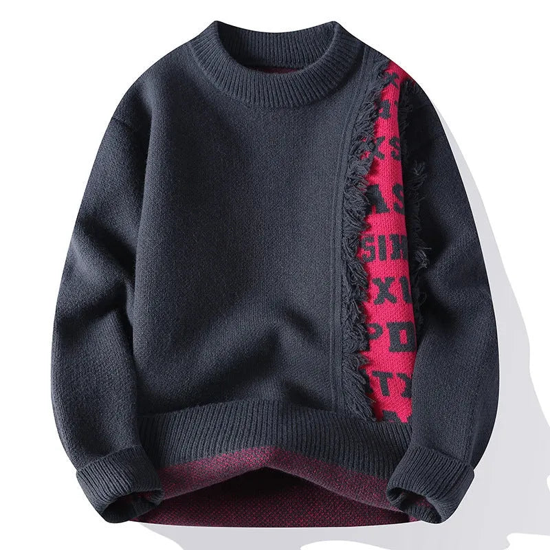 Men's loose-fit knitted pullover jumper in a rabbit fur blend with ribbed hem, shown in multiple colours.